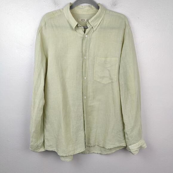 Fly3‎ Linen Blend Down Up Shirt Mens Large Light Green Preppy Made in Italy - Picture 1 of 11